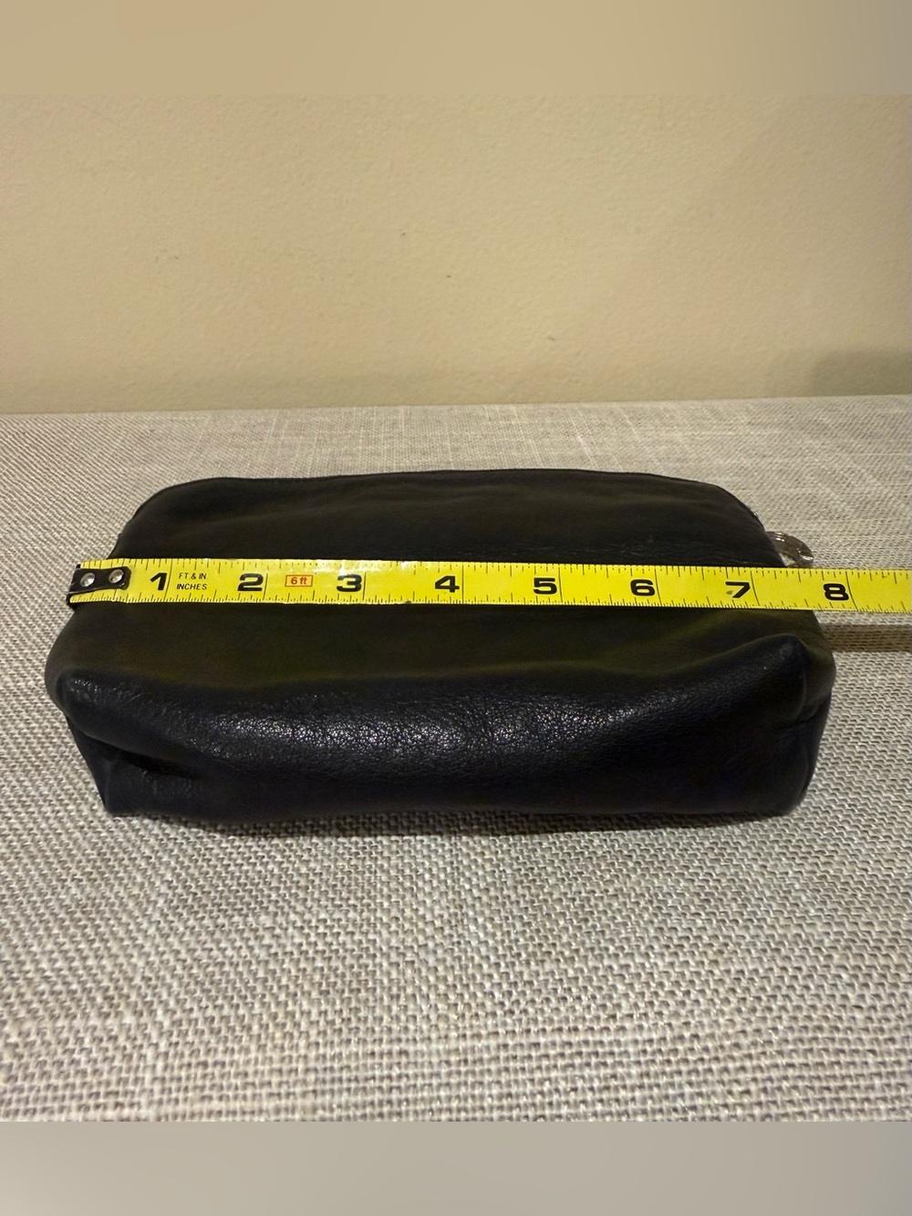 Lisa Jenks Black Leather Zip Pouch Makeup Bag Silver Hardware - Picture 8 of 9